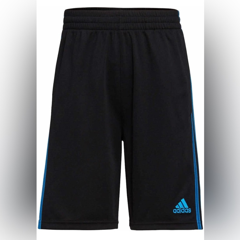 ADIDAS Boys Shorts- Black with blue stripes- Size Large 14/16